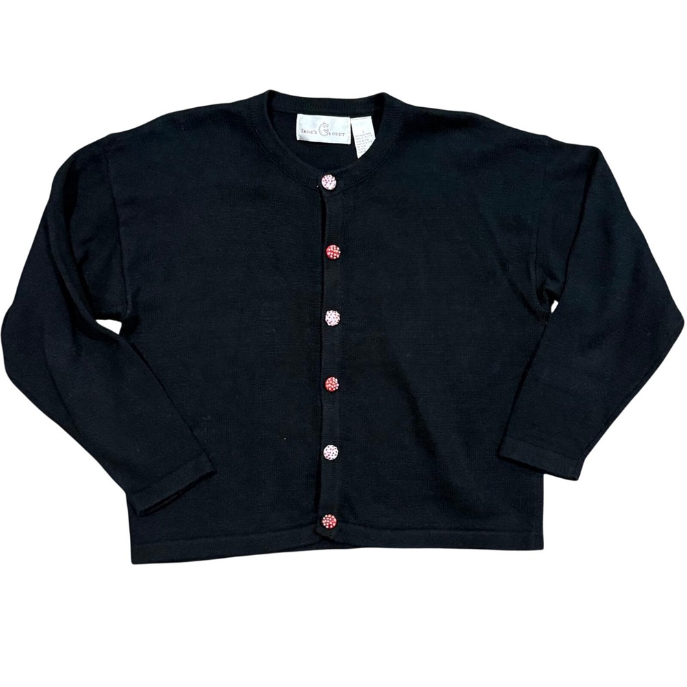 Jane's Closet Womens Black Knit Cardigan Sweater Rhinestone Buttons Size Large